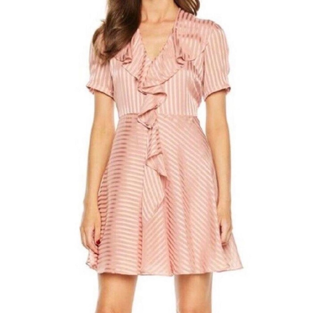 Bardot Blush Striped Ruffle Mini Dress